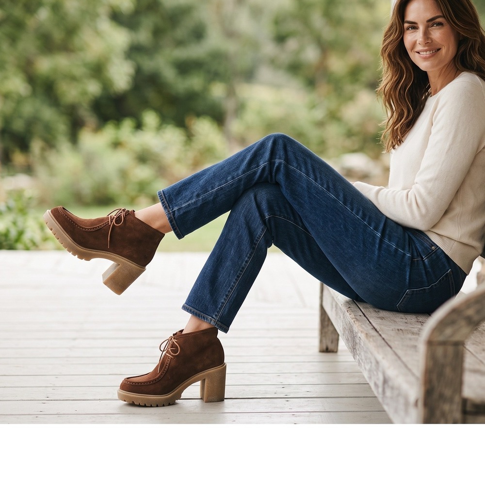 Lucky Brand Hollia Booties Brown Suede Platform Moc-Toe Chukka Boots 8.5M